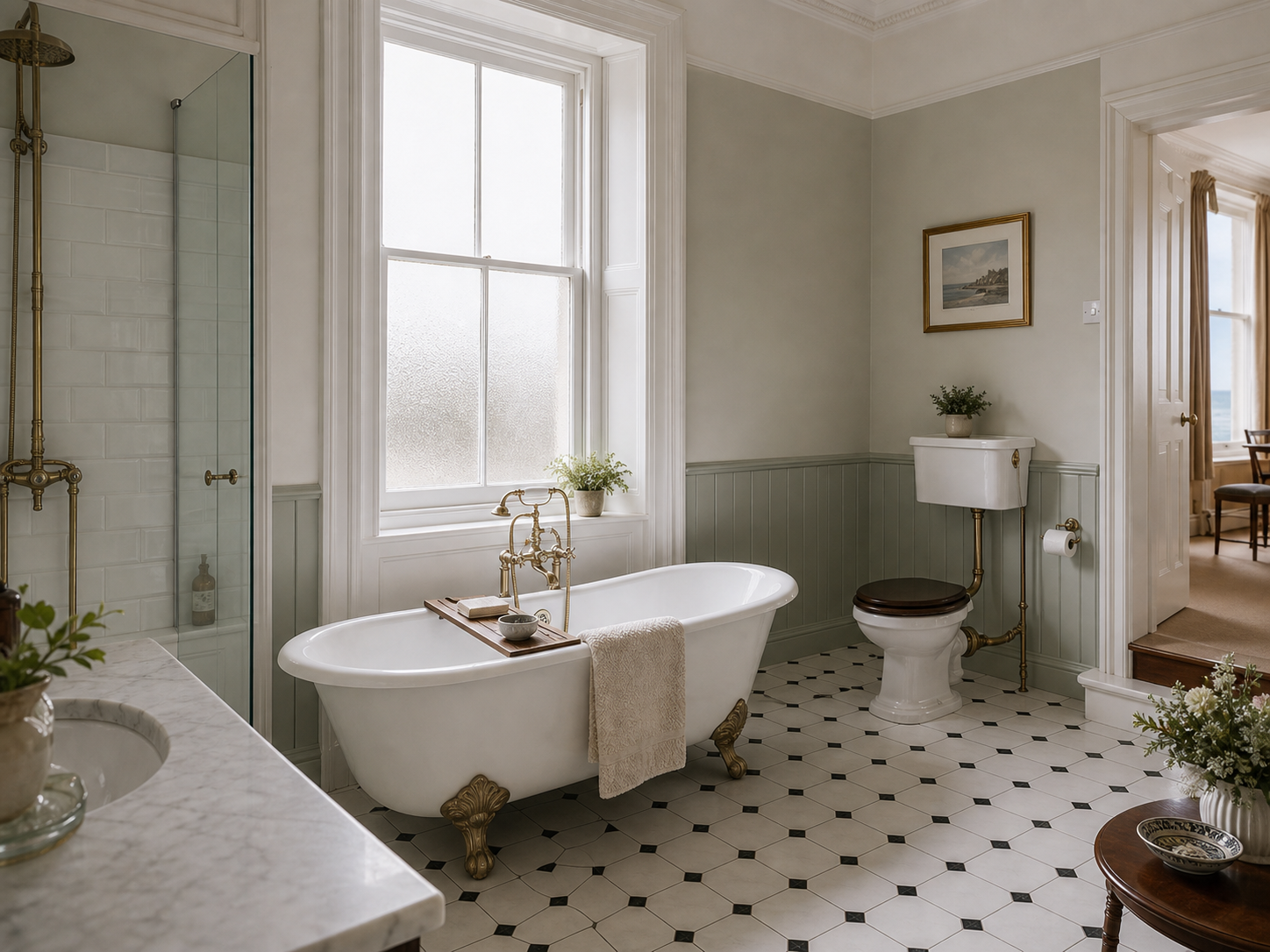 Period bathroom in the detached seaside villa