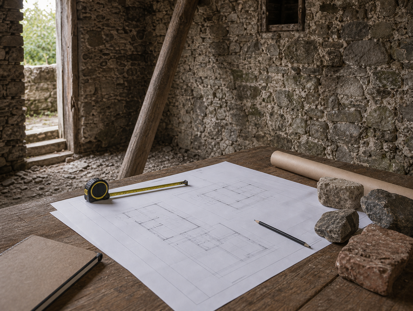 Planning table inside the old forge development site