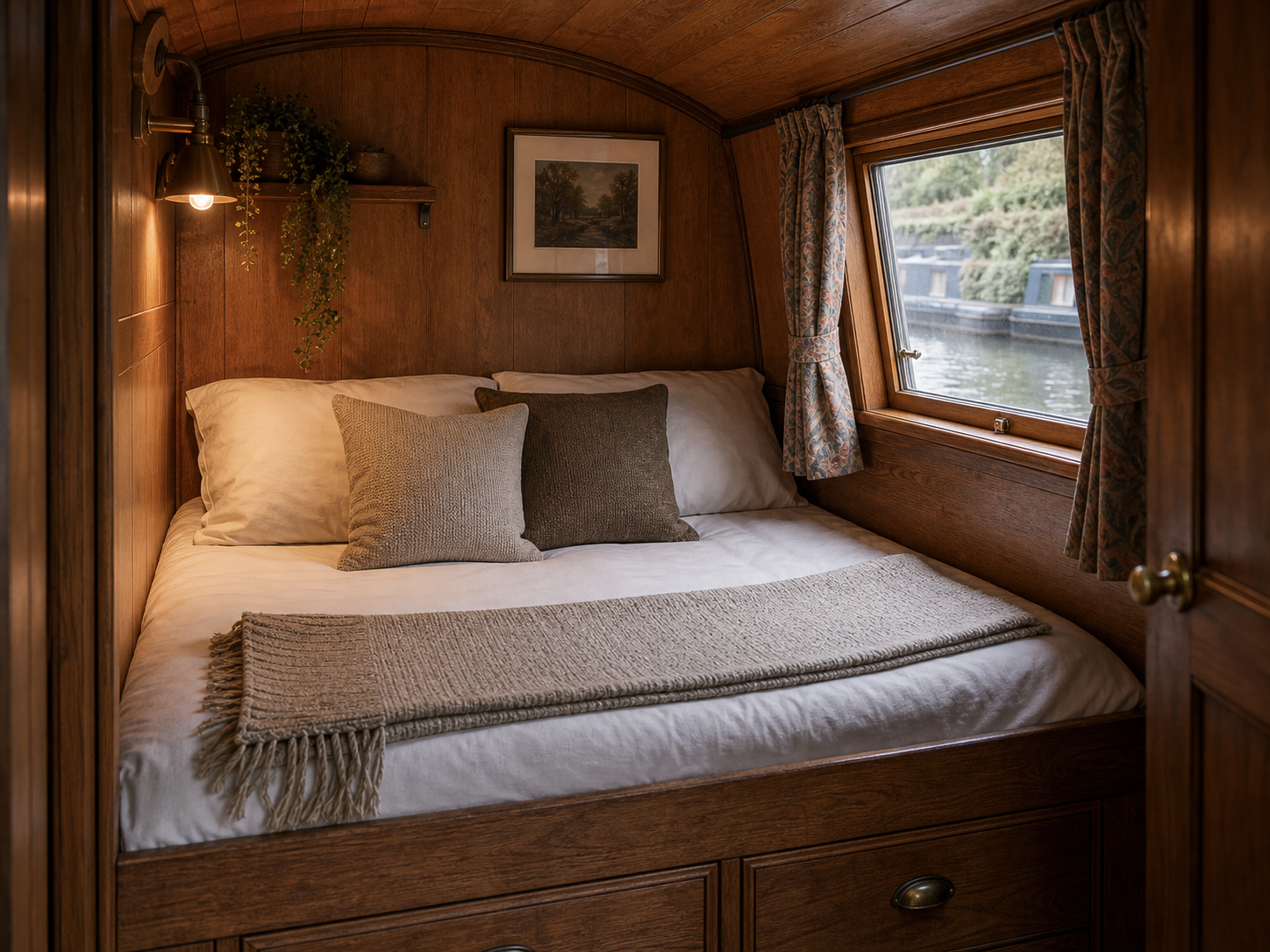 Sleeping nook inside the Kingfisher narrowboat